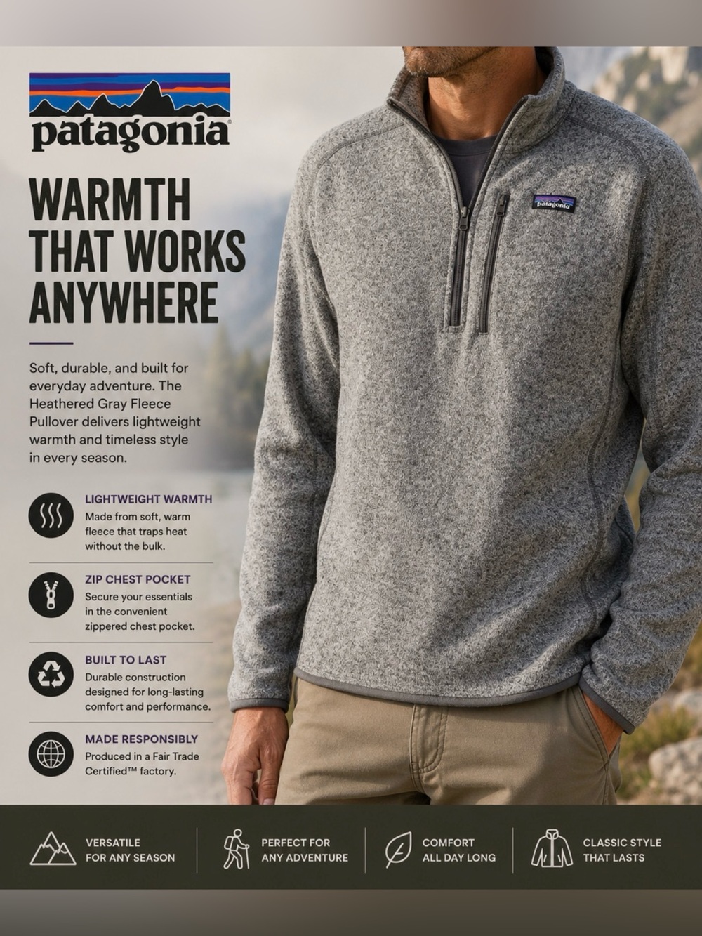 Patagonia Heathered Gray Fleece Pullover